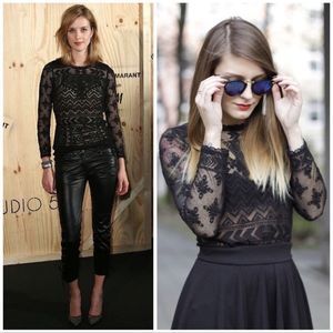 Isabel Marant Pour H&M Top Black Lace Embroidered Size 4 Long sleeve
